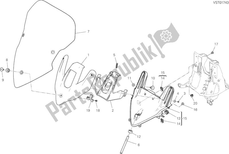 All parts for the Windshield of the Ducati Multistrada 1260 S Touring 2019